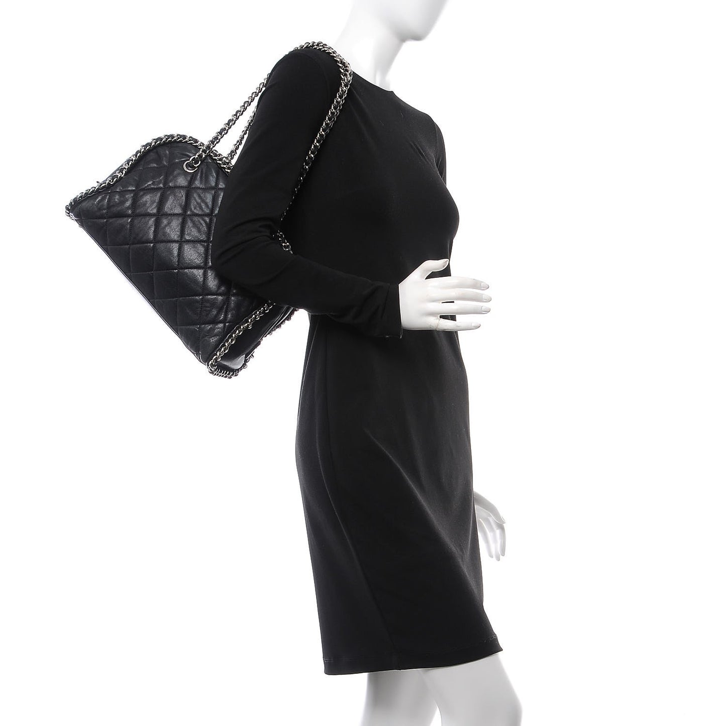 Washed Lambskin Quilted Chain Around Bowler Black