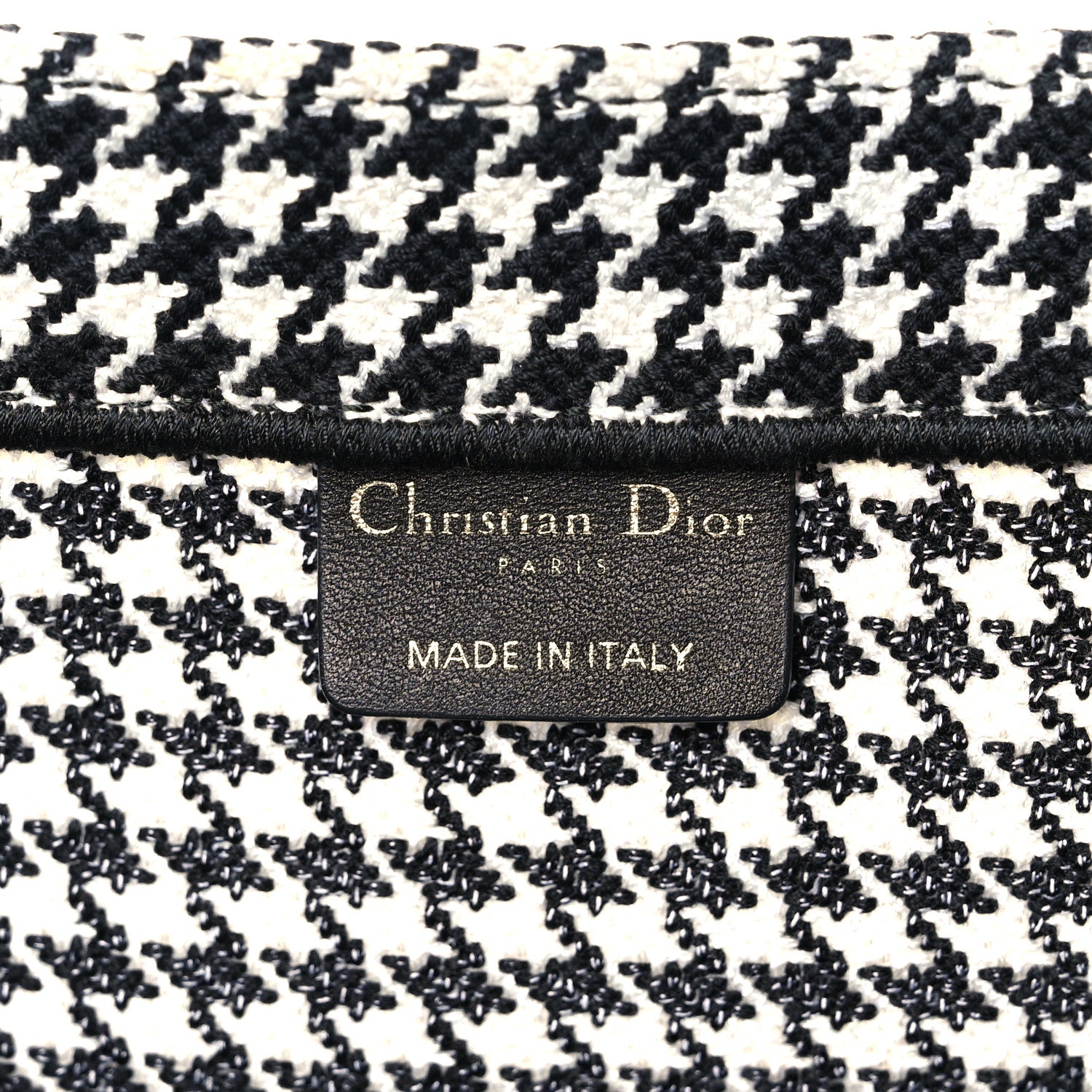 Christian Dior Canvas Houndstooth Embroidered Book Tote Black White 6 of 10