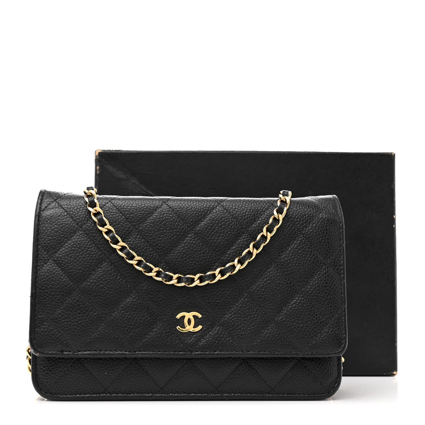 Caviar Quilted Wallet on Chain WOC Black