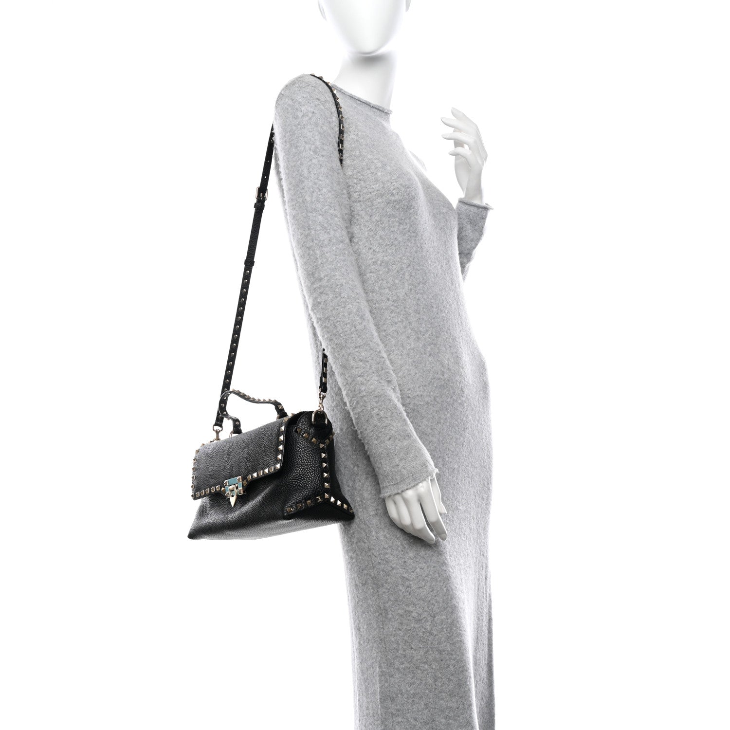 Valentino Garavani Pebbled Calfskin Rockstud Single Handle Flap Bag Black 2 of 9