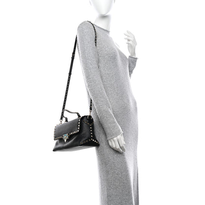 Valentino Garavani Pebbled Calfskin Rockstud Single Handle Flap Bag Black 2 of 9