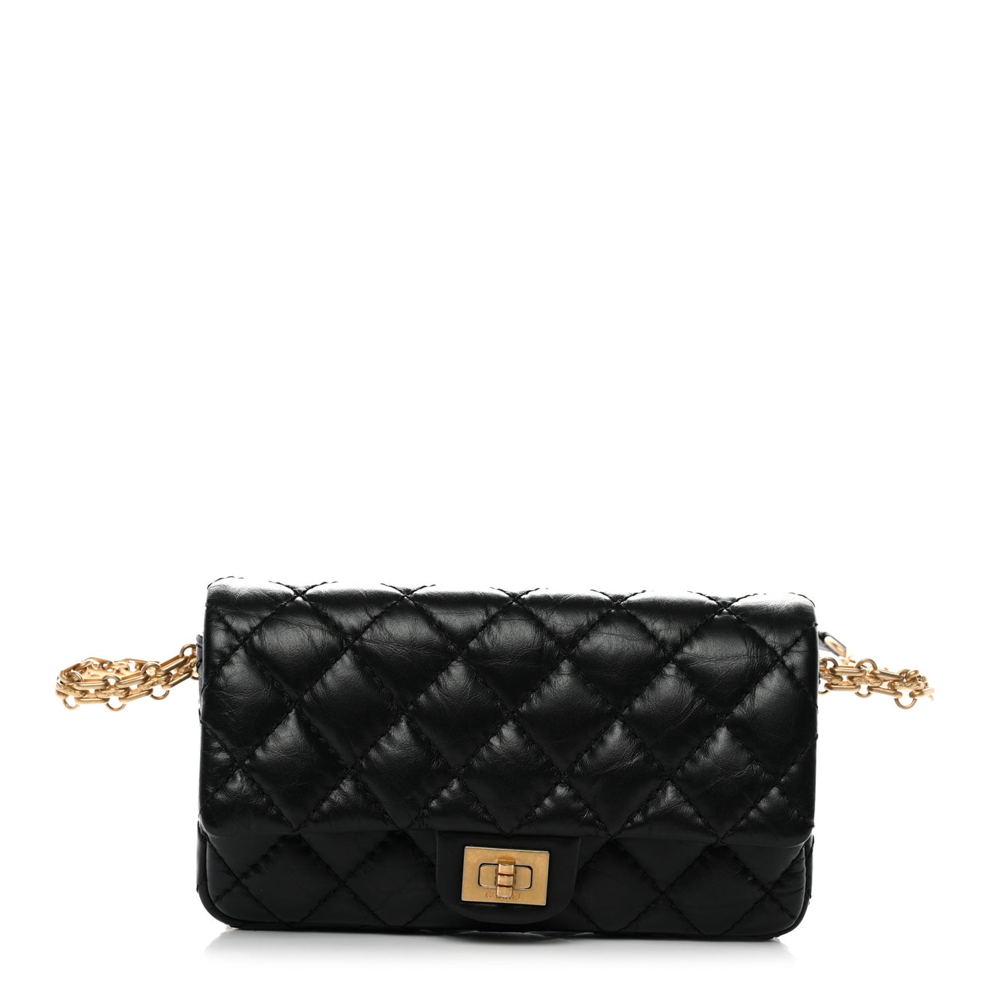 Aged Calfskin Quilted 2.55 Reissue Chain Waist Bag Black