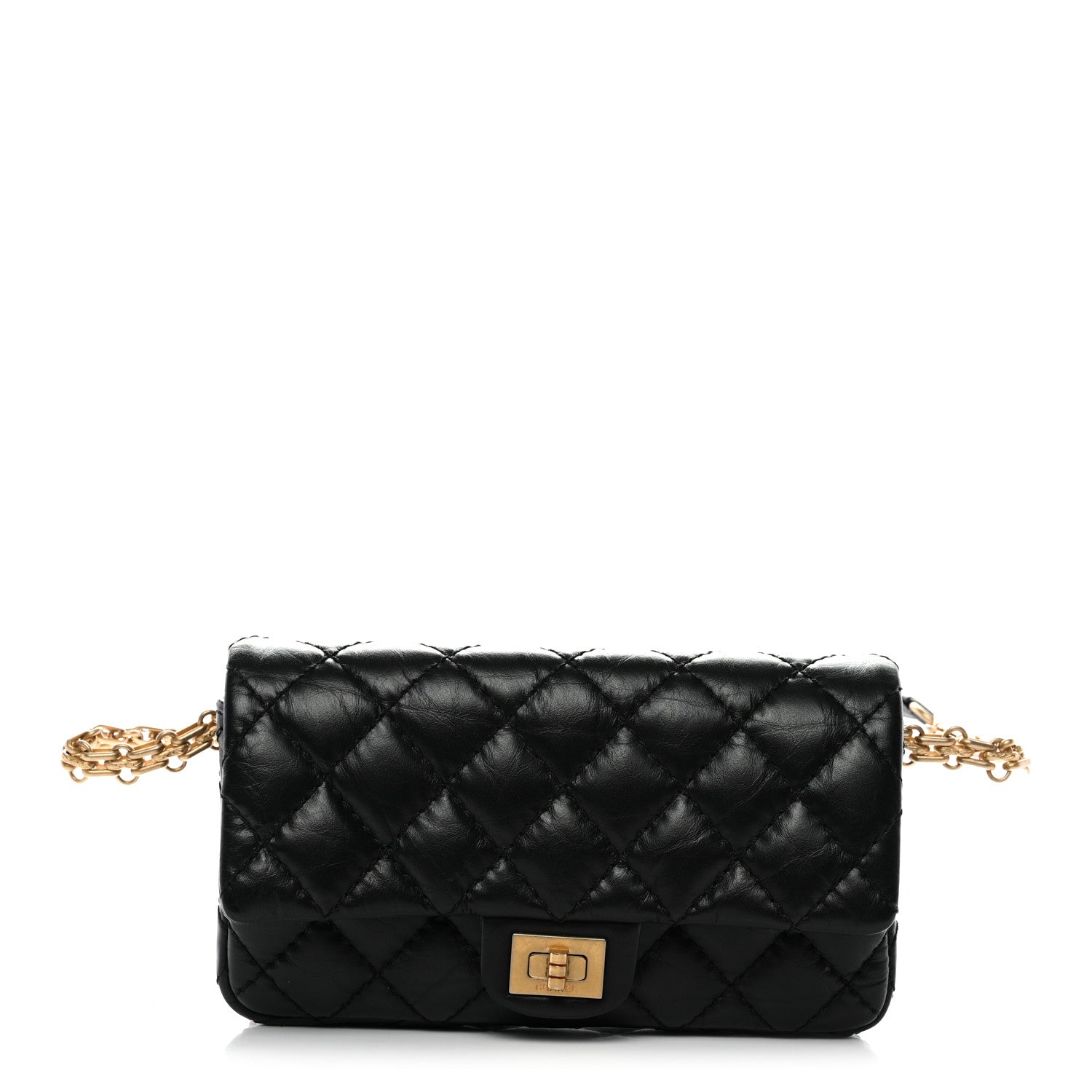 Chanel Aged Calfskin Quilted 2.55 Reissue Chain Waist Bag Black 1 of 12