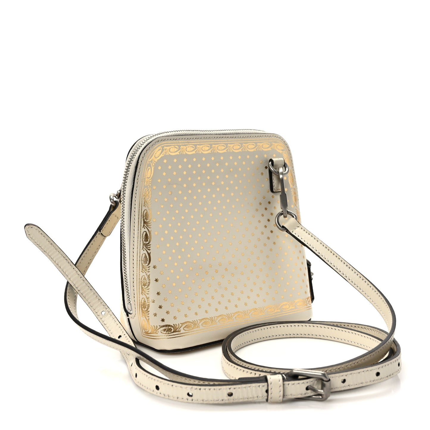 X SEGA Calfskin GUCCY Stars Mini Dome Shoulder Bag Mystic White Gold