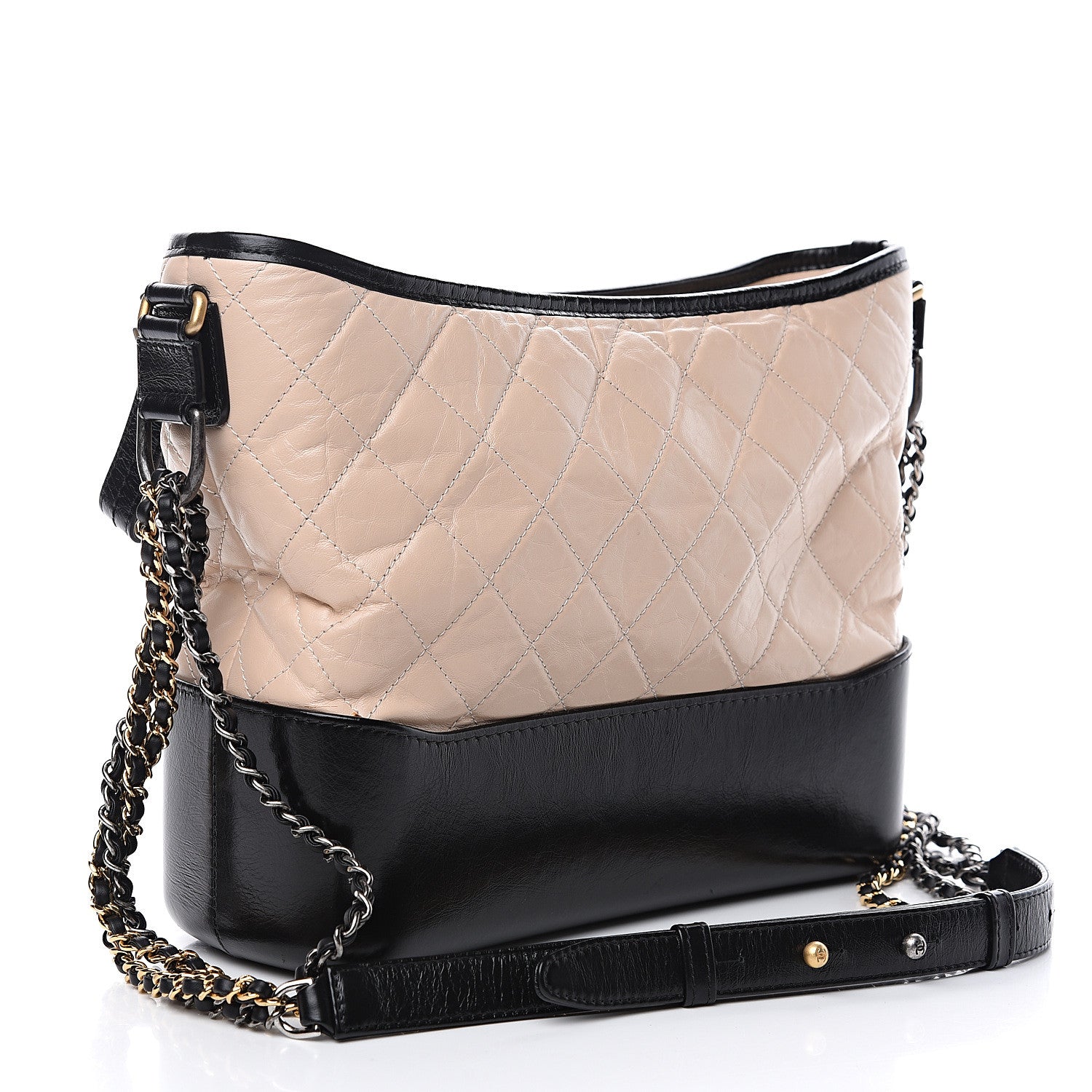 Chanel Aged Calfskin Quilted Medium Gabrielle Hobo Beige Black 2 of 9