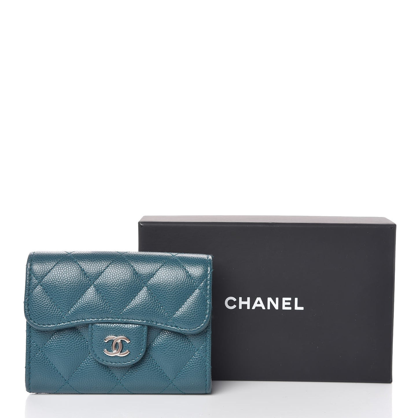 Caviar Quilted Card Holder Wallet Dark Turquoise