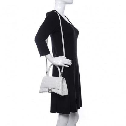 Balenciaga Calfskin Crocodile Embossed Small Hourglass Top Handle Bag White 2 of 12