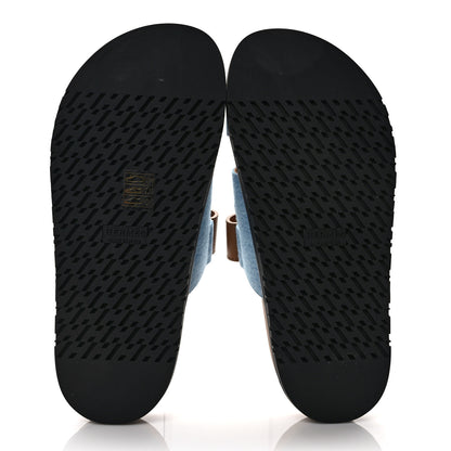 Hermes Denim Calfskin Womens Chypre Sandals 37.5 Bleu Clair Naturel 5 of 9