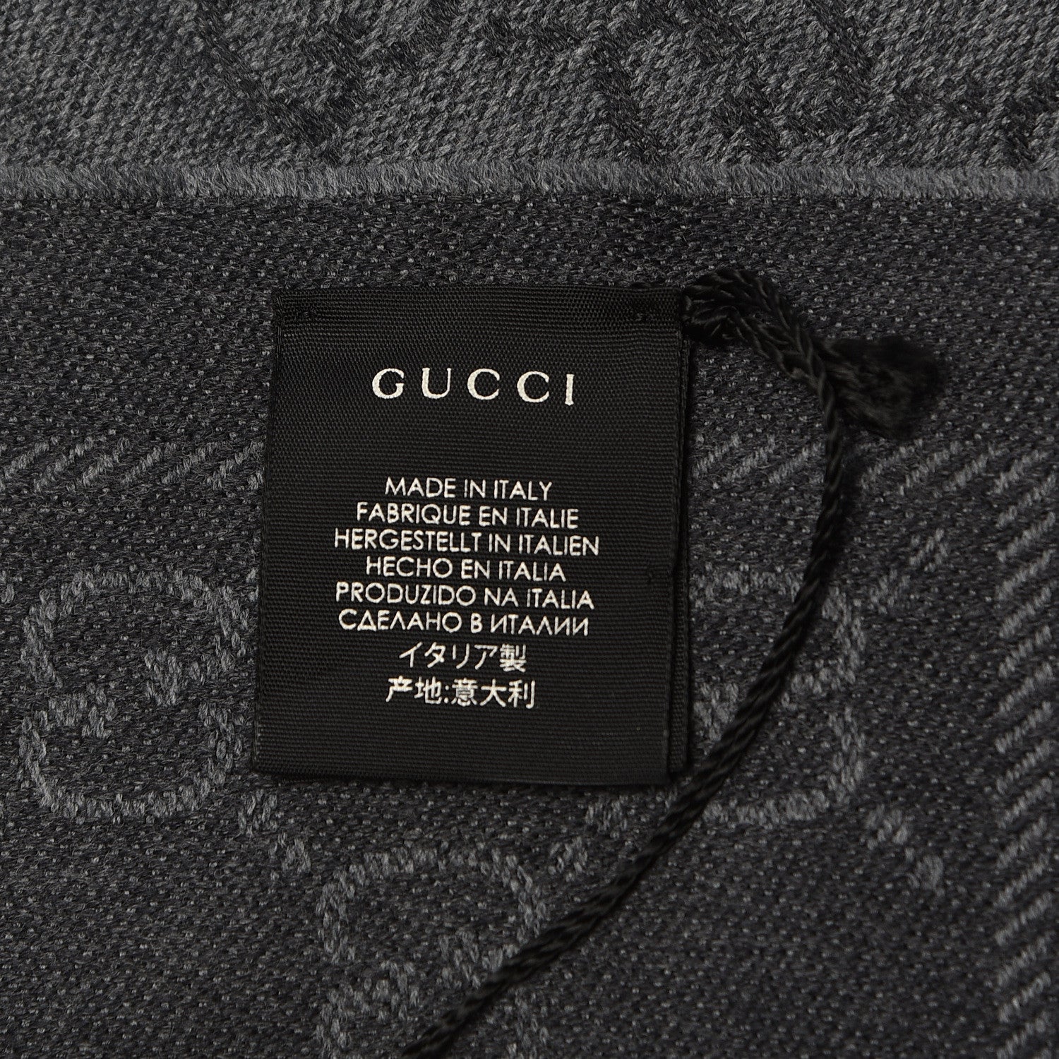 Gucci Wool Jacquard GG Monogram Sten Fringe Scarf Anthracite Black 4 of 5