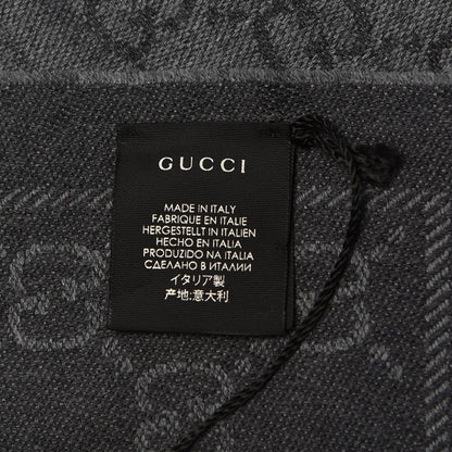 Gucci Wool Jacquard GG Monogram Sten Fringe Scarf Anthracite Black 4 of 5