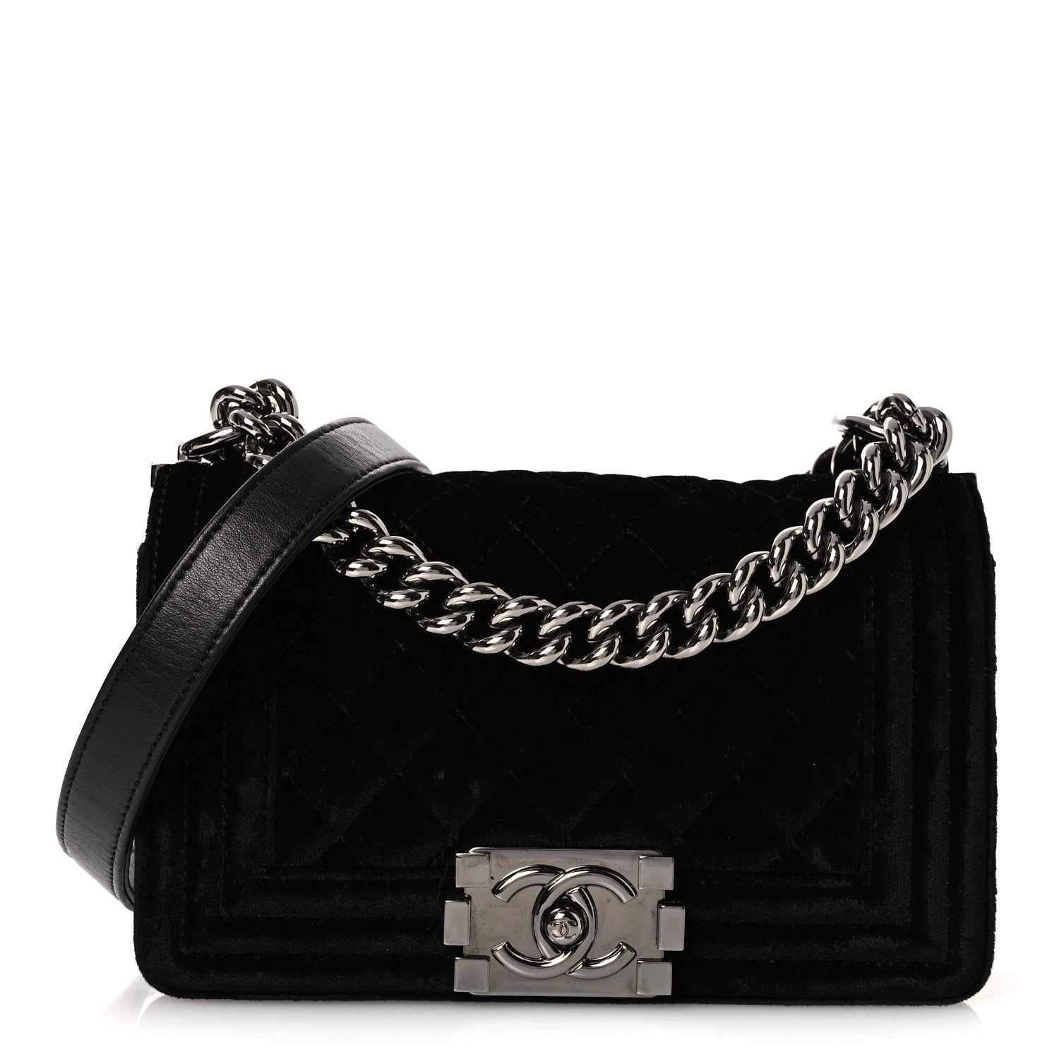 Chanel Velvet Quilted Small Boy Flap Black 1 of 12