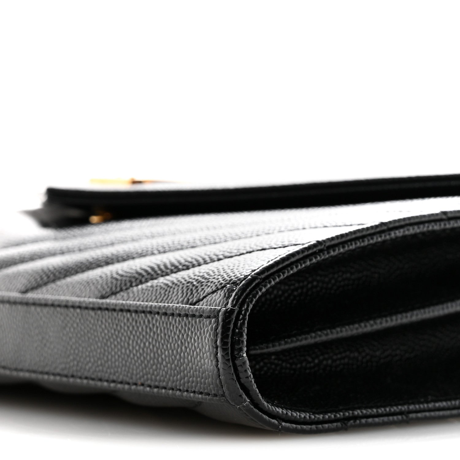 Saint Laurent Grain De Poudre Matelasse Chevron Monogram Chain Wallet Black 9 of 10