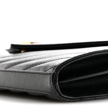 Saint Laurent Grain De Poudre Matelasse Chevron Monogram Chain Wallet Black 9 of 10