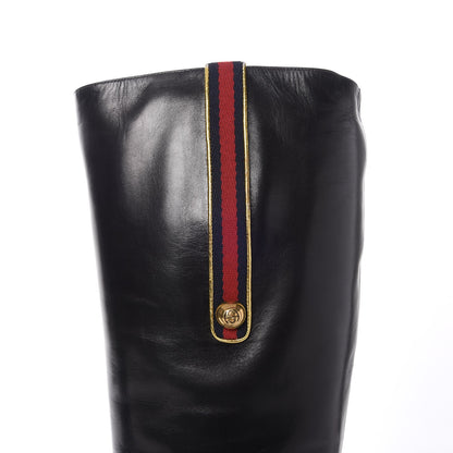 Gucci Calfskin Web Knee High Boots 40 Black 5 of 10