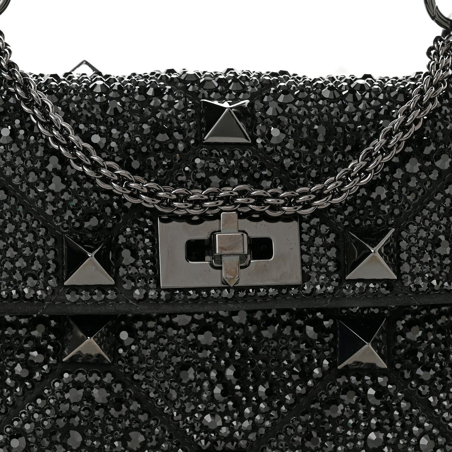 Crystal Suede Lacquer Monochrome Medium Roman Stud Shoulder Bag Black