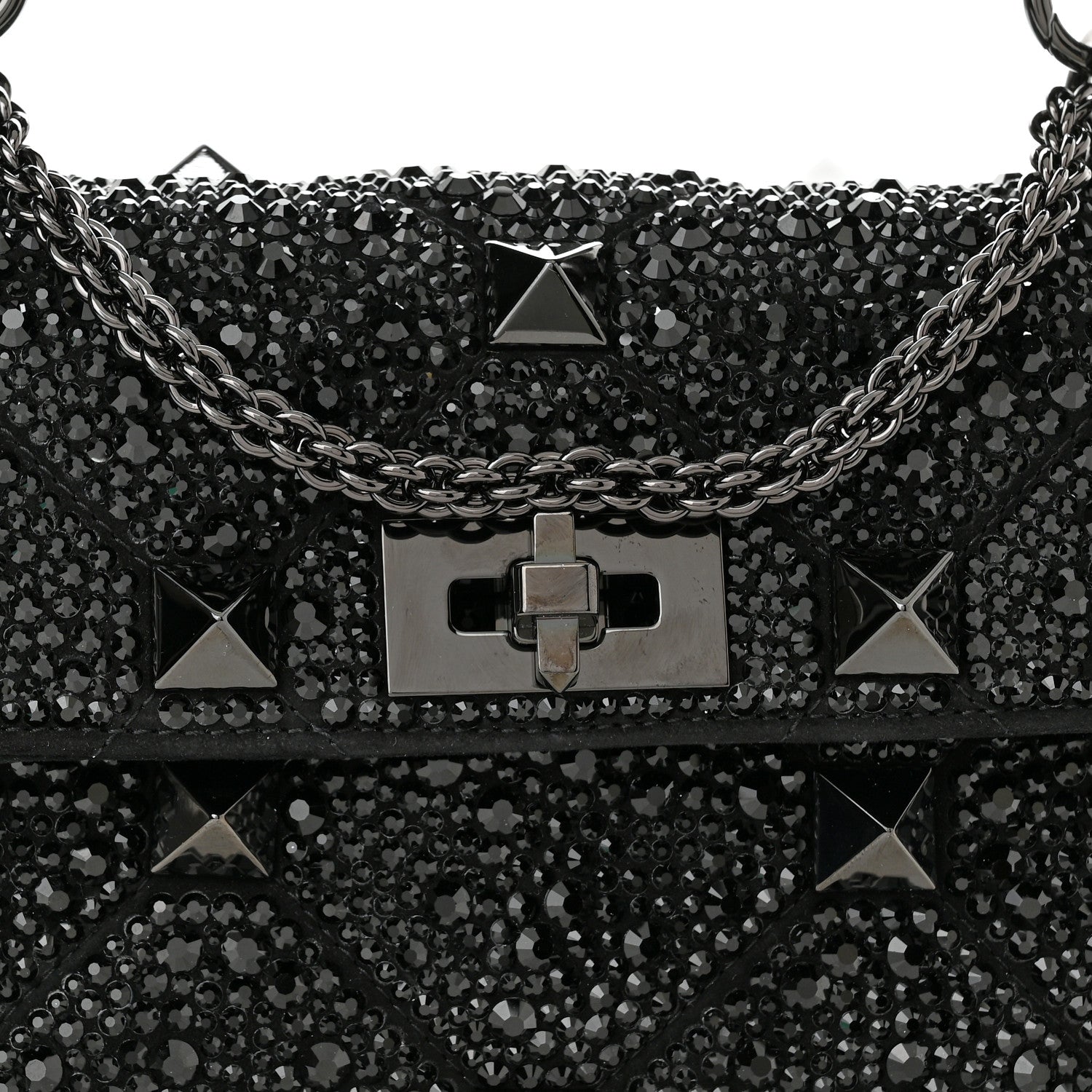 Valentino Garavani Crystal Suede Lacquer Monochrome Medium Roman Stud Shoulder Bag Black 6 of 9