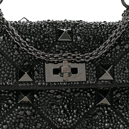 Valentino Garavani Crystal Suede Lacquer Monochrome Medium Roman Stud Shoulder Bag Black 6 of 9