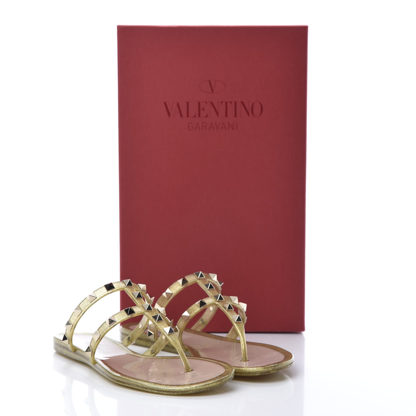 PVC Jelly Glitter Rockstud Caged Flat Thong Sandals 35 Oro