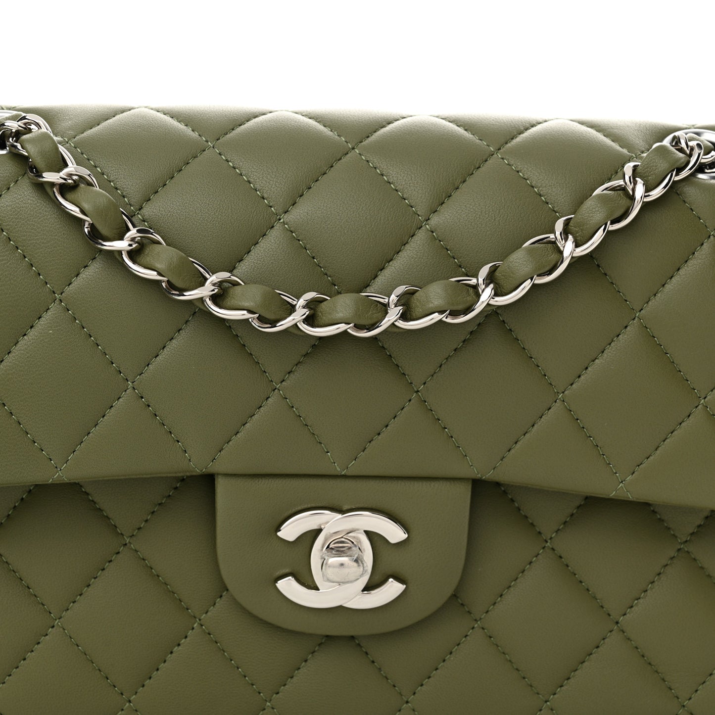 Lambskin Quilted Small Double Flap Green