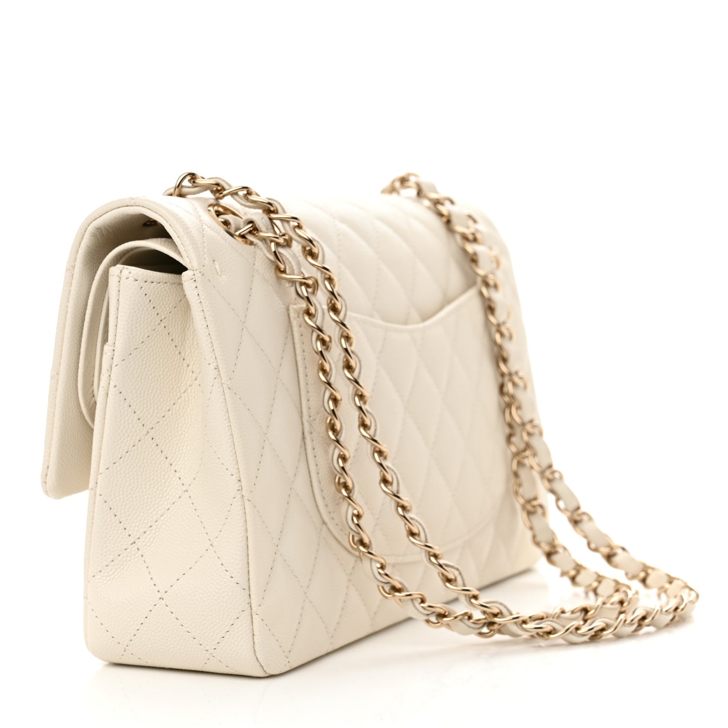 Caviar Quilted Medium Double Flap White