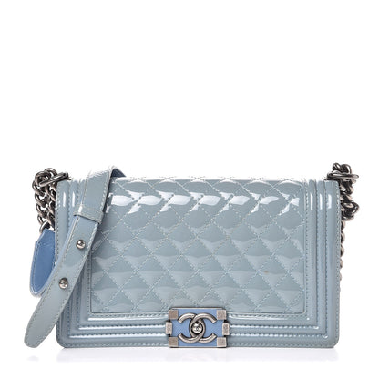 Chanel Patent Calfskin Medium Plexiglass Boy Flap Light Blue 1 of 12