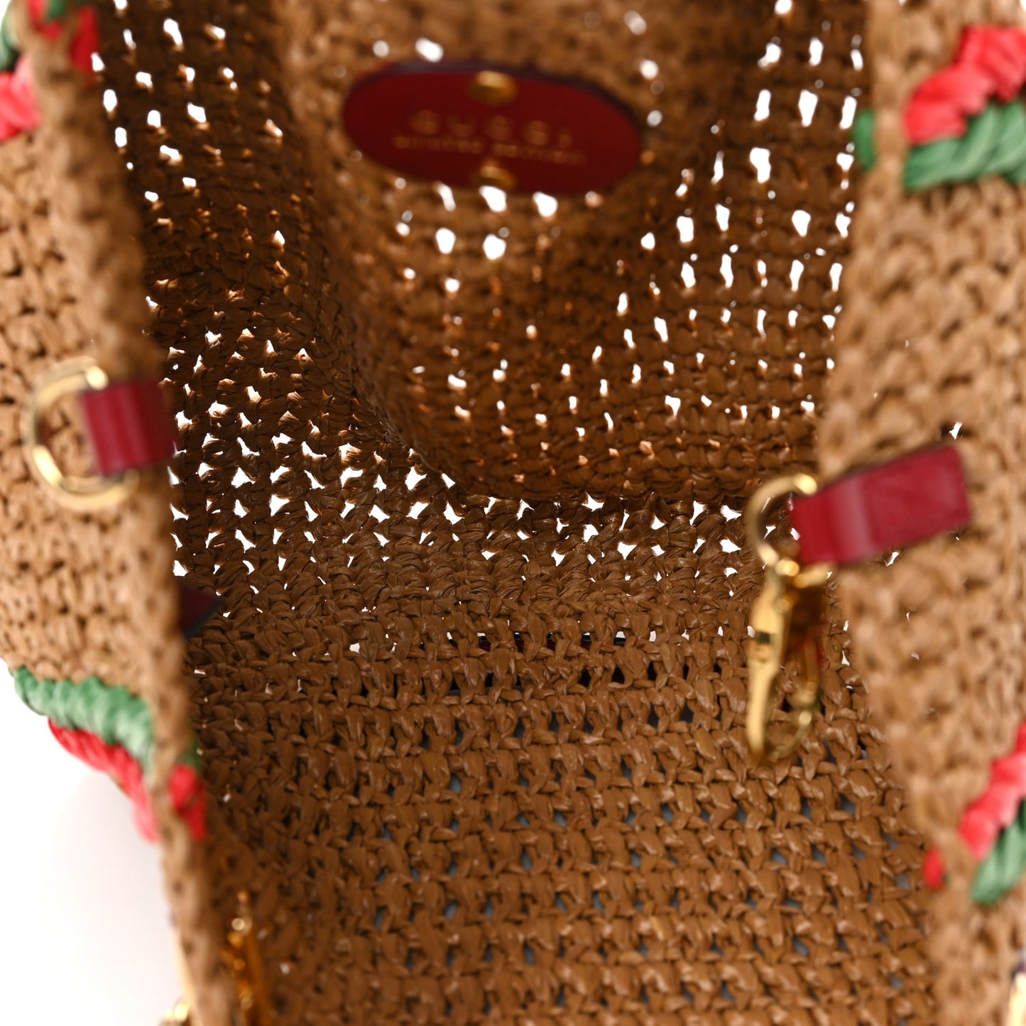 Raffia Effect Medium GG Marmont Shoulder Tote Bag Natural Red Green
