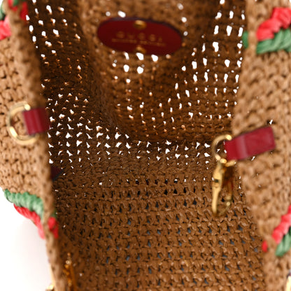 Gucci Raffia Effect Medium GG Marmont Shoulder Tote Bag Natural Red Green 5 of 10