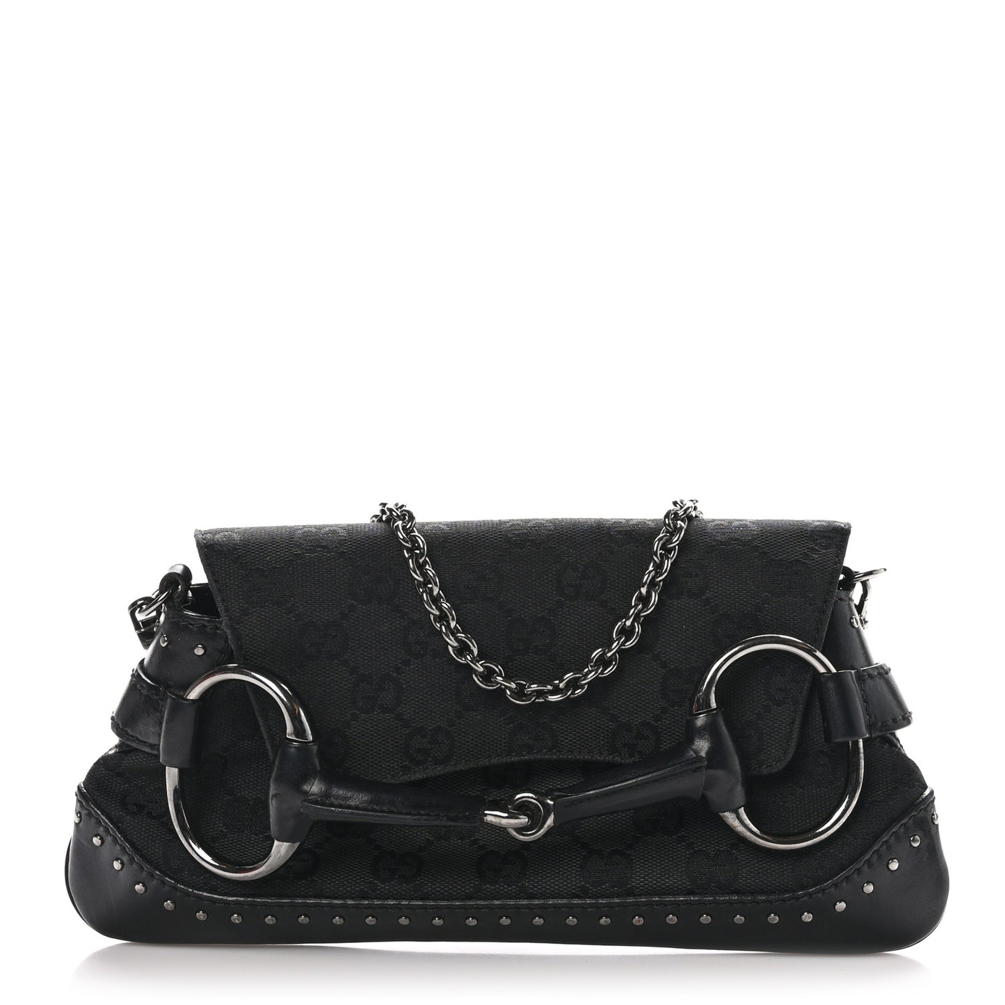 Monogram Studded Horsebit Clutch Black