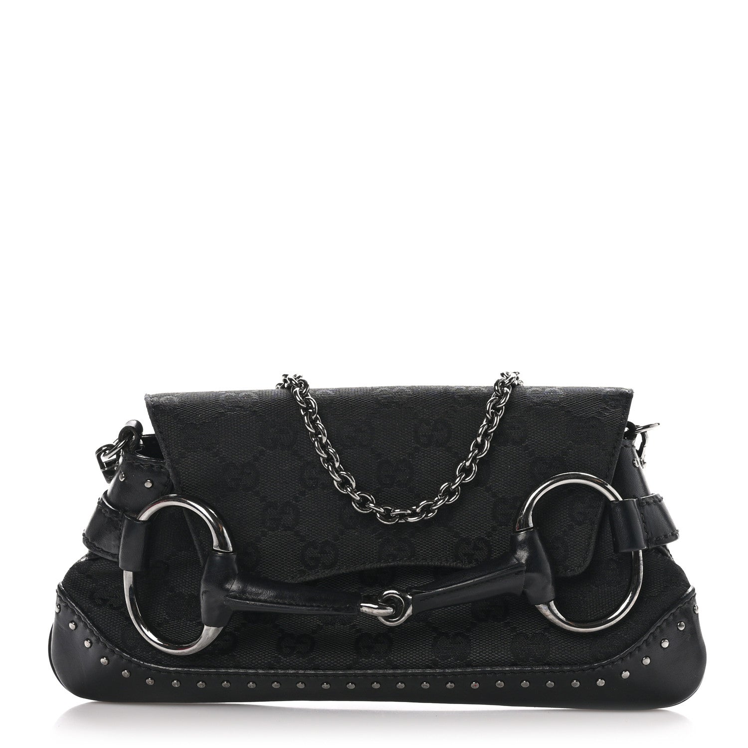 Gucci Monogram Studded Horsebit Clutch Black 1 of 9