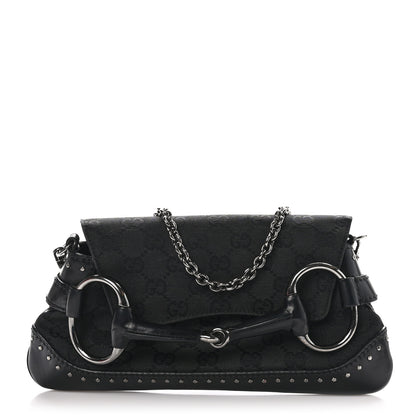 Gucci Monogram Studded Horsebit Clutch Black 1 of 9