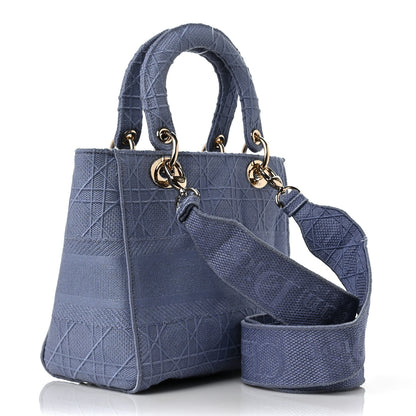 Christian Dior Canvas Embroidered Cannage Medium Lady D-Lite Blue 3 of 8