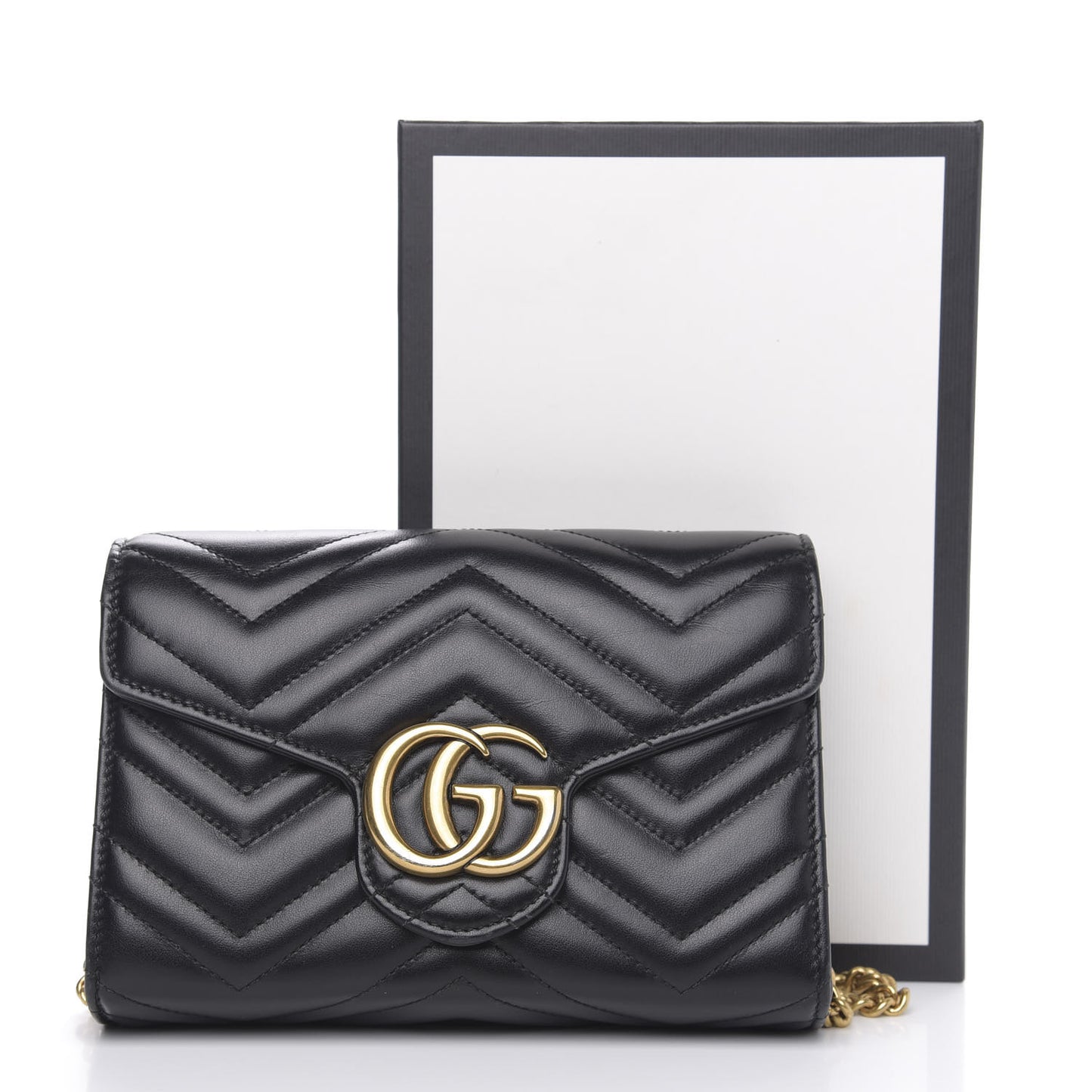 Calfskin Matelasse GG Marmont Chain Wallet Black