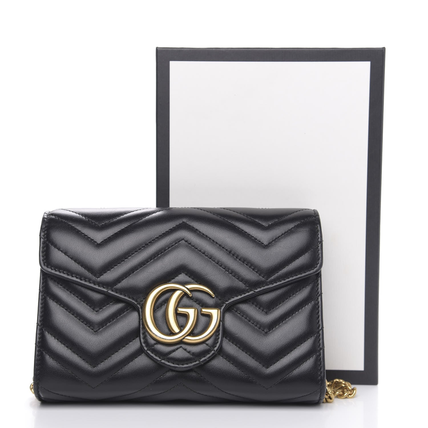 Gucci Calfskin Matelasse GG Marmont Chain Wallet Black 11 of 11