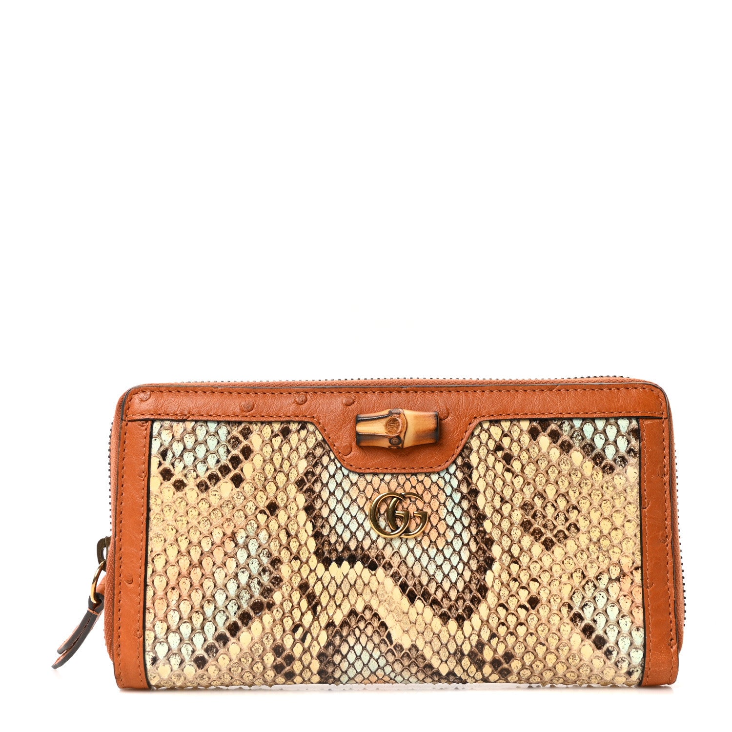 Gucci Snakeskin Ostrich Diana Continental Wallet Butter Ivory Paradise Cloud Natural Gold 1 of 10