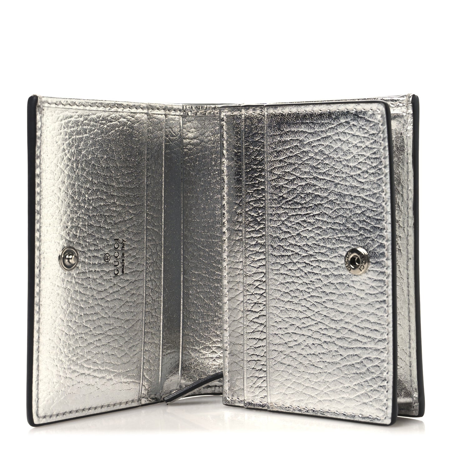 Metallic Calfskin GG Marmont Card Case Silver