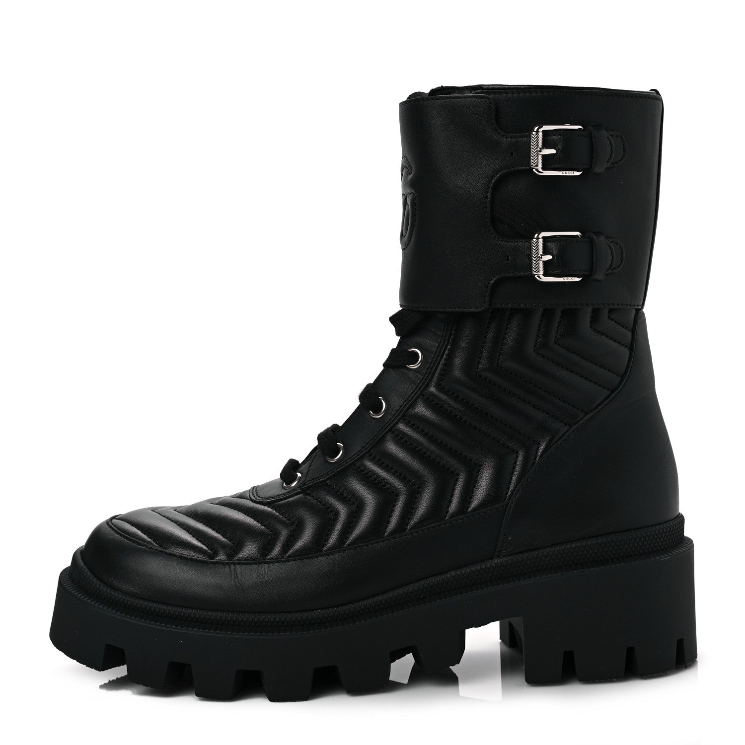 Gucci Nappa Frances GG Matelasse Platform Combat Boots 39 Black 1 of 7