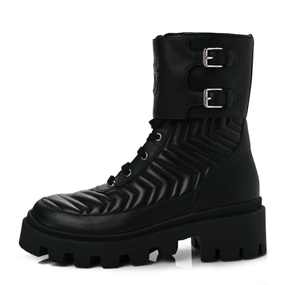 Gucci Nappa Frances GG Matelasse Platform Combat Boots 39 Black 1 of 7