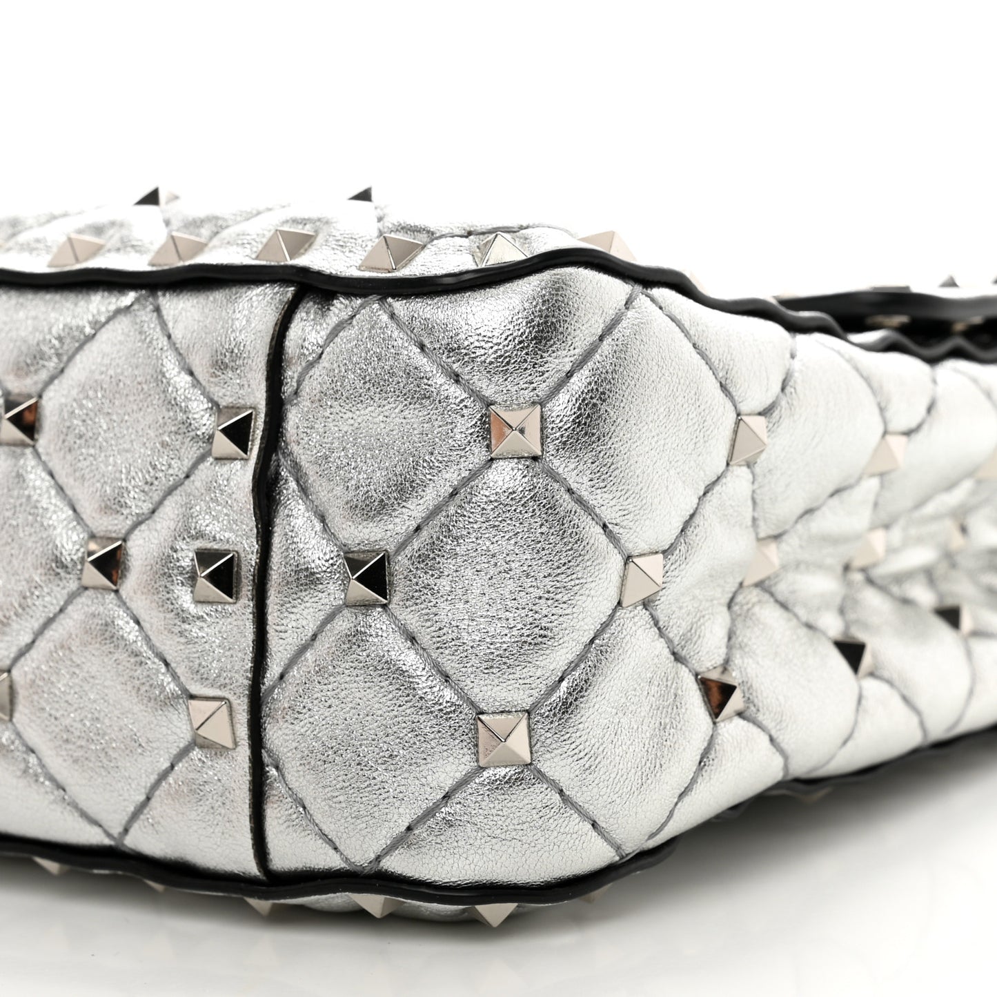 Metallic Nappa Medium Rockstud Spike Shoulder Bag Silver