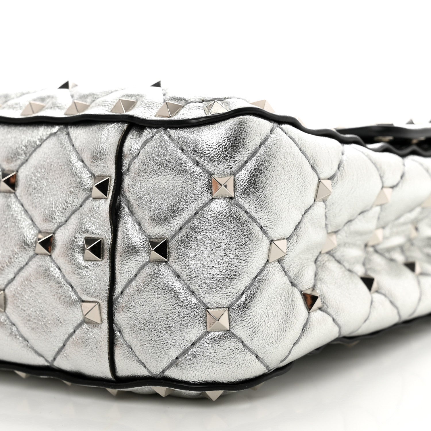 Valentino Garavani Metallic Nappa Medium Rockstud Spike Shoulder Bag Silver 9 of 9