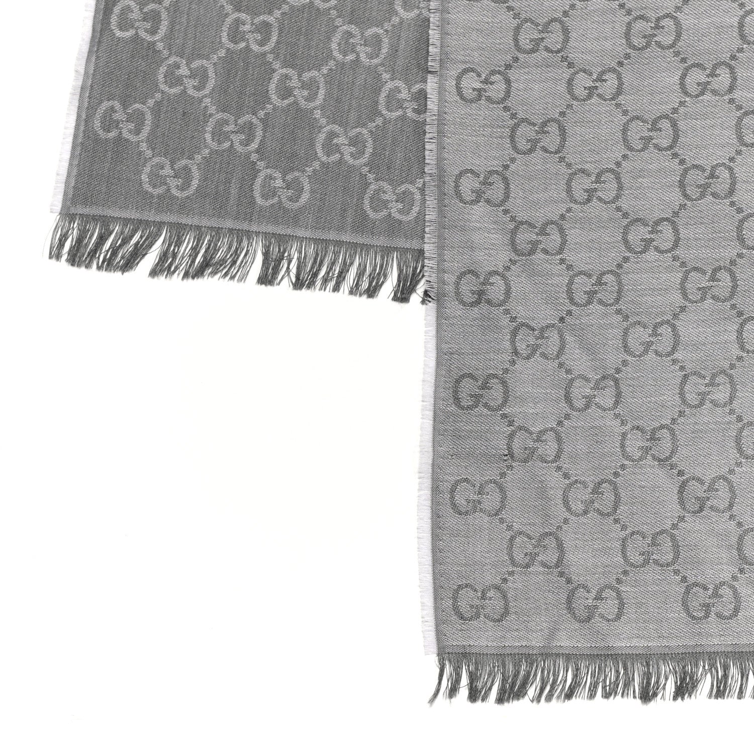 Gucci Wool Silk GG Monogram GGWeblong Fringe Scarf Shawl Pearl Medium Grey 4 of 5