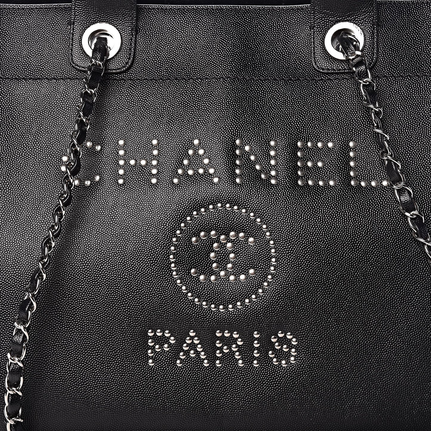 Caviar Medium Studded Deauville Tote Black
