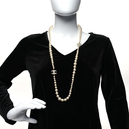 Chanel Crystal Pearl CC Long Necklace Silver 2 of 6