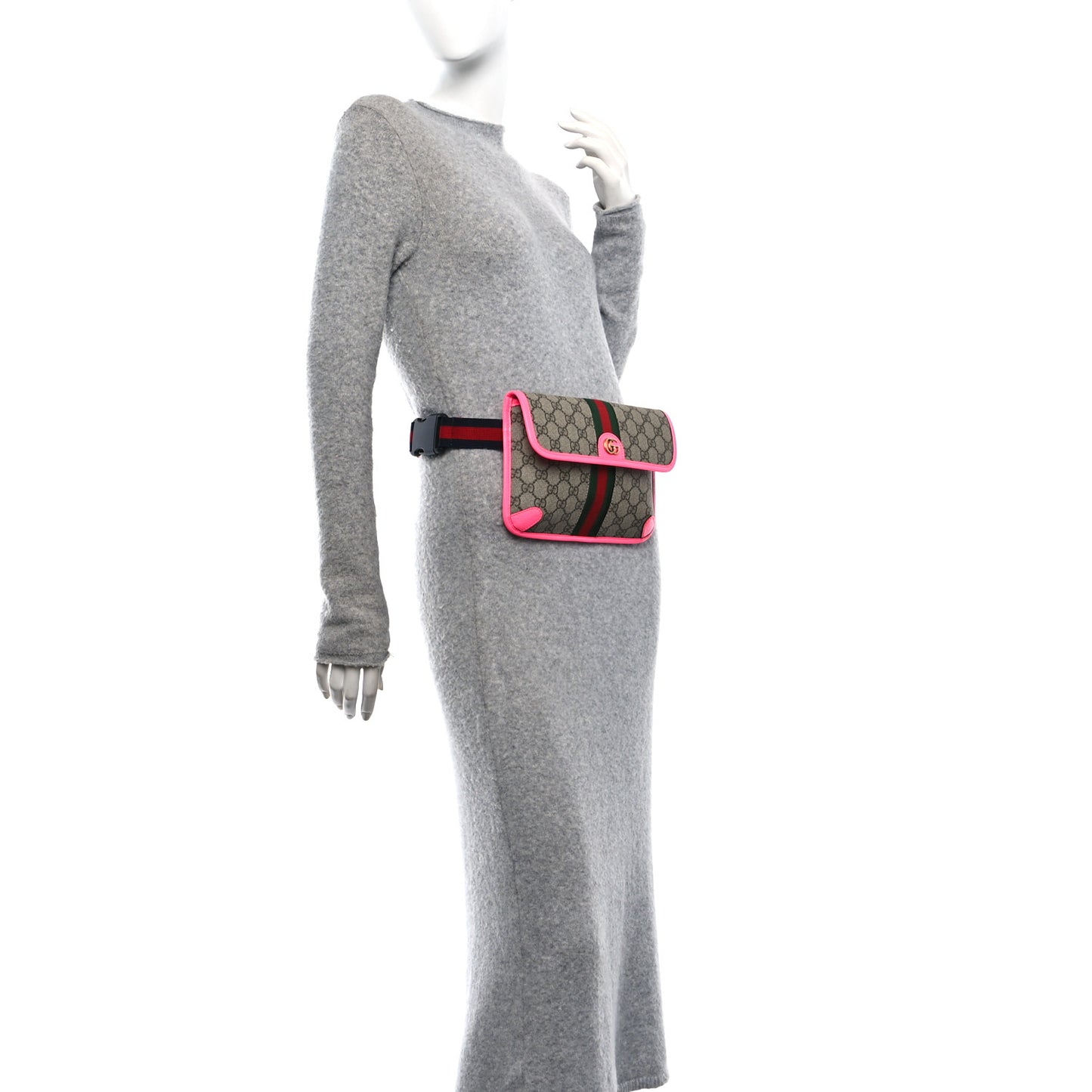 GG Supreme Monogram Web Small Ophidia Belt Bag 100/40 Beige Ebony Fluorescent Fuchsia