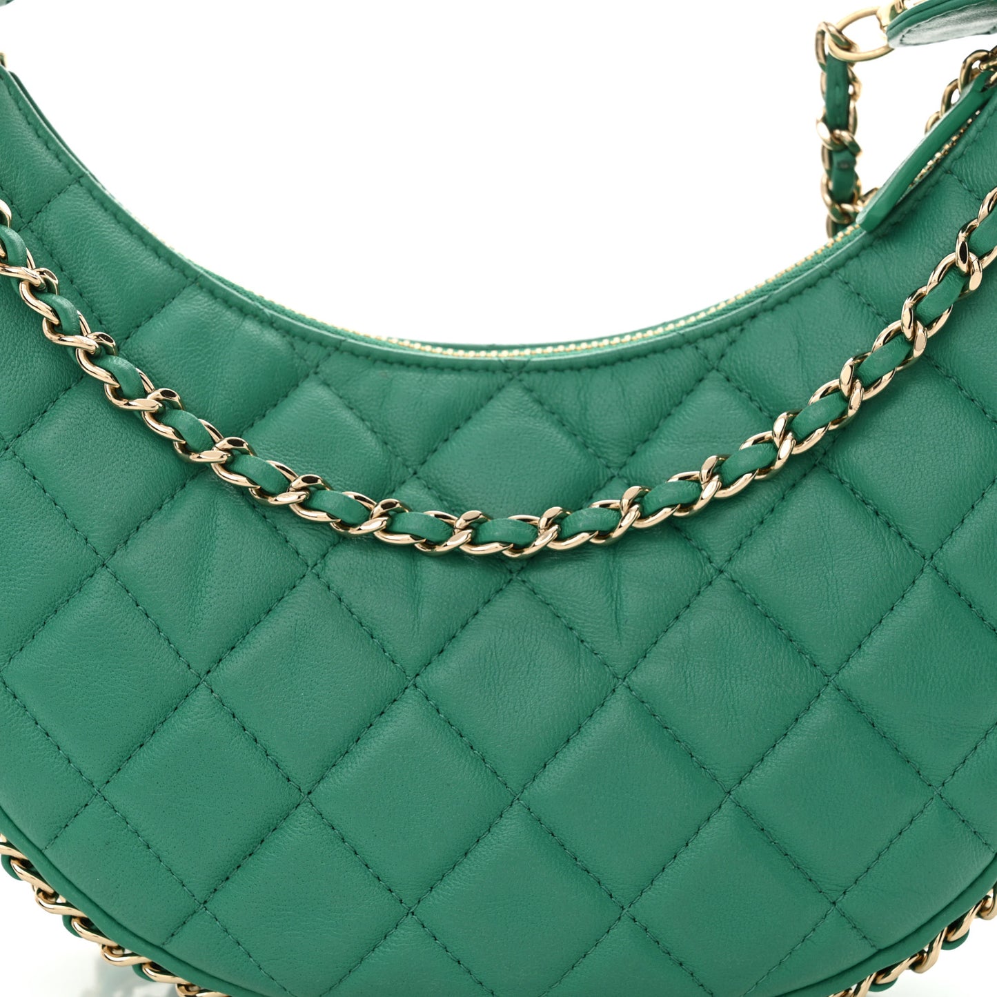 Lambskin Quilted Small Hobo Bag Green