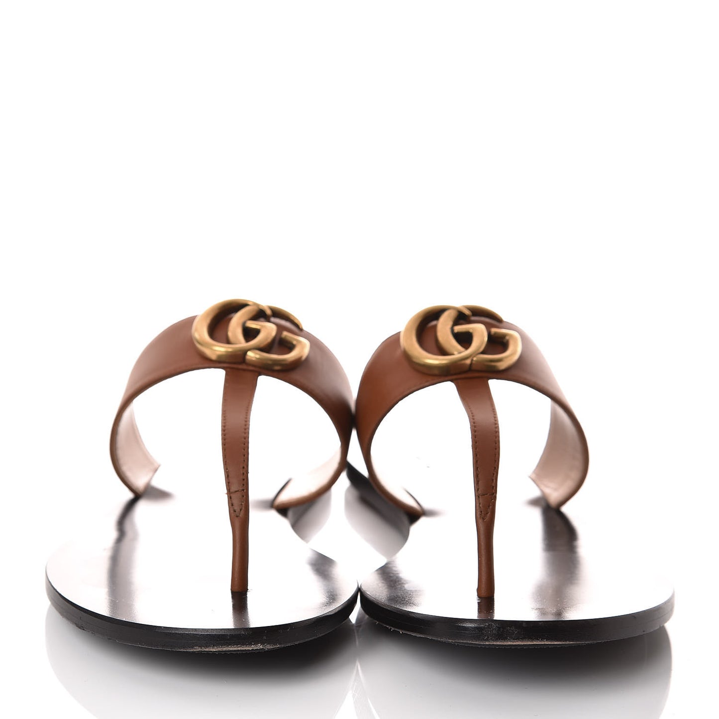 Calfskin GG Marmont Thong Sandals 37.5 Cognac