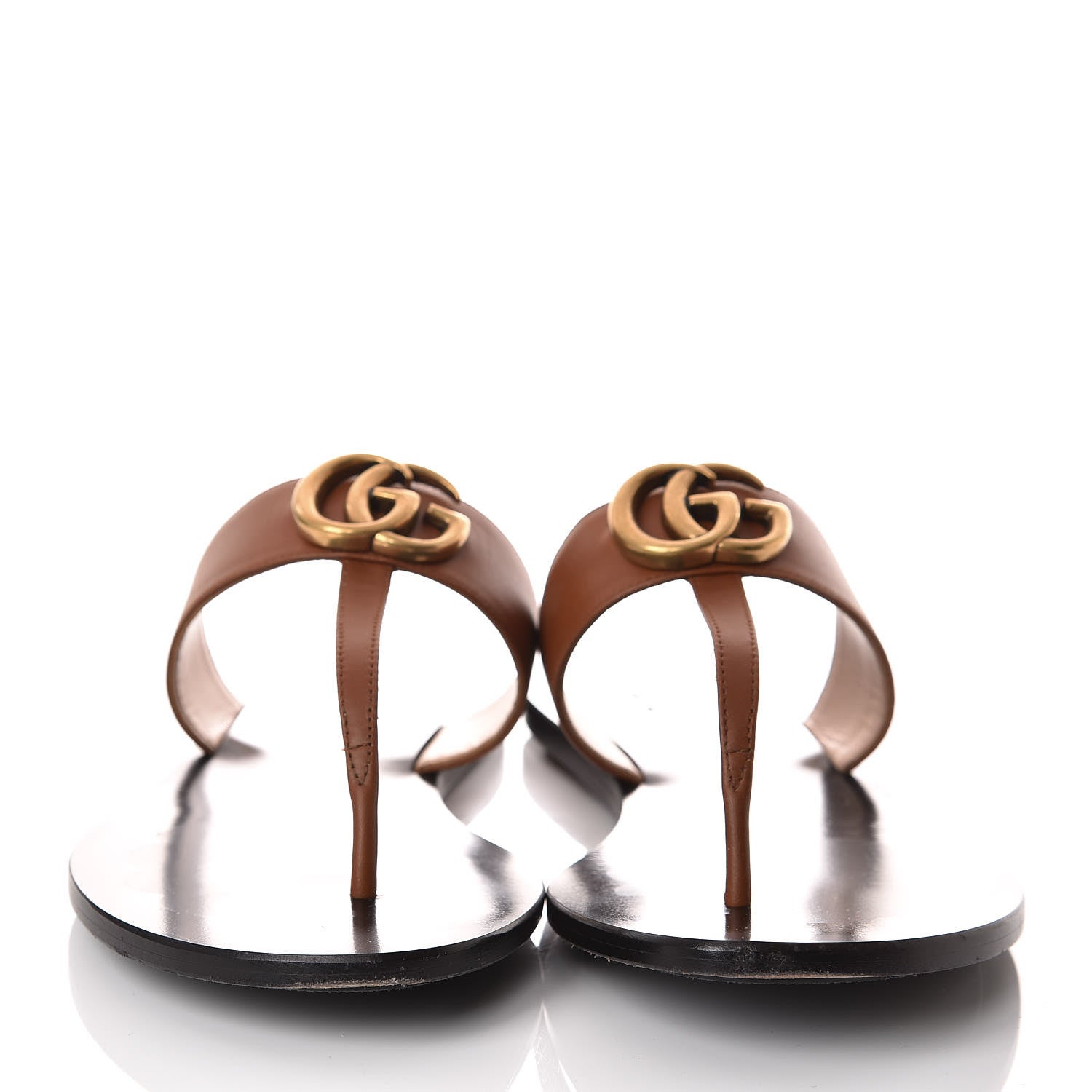 Gucci Calfskin GG Marmont Thong Sandals 37.5 Cognac 2 of 13
