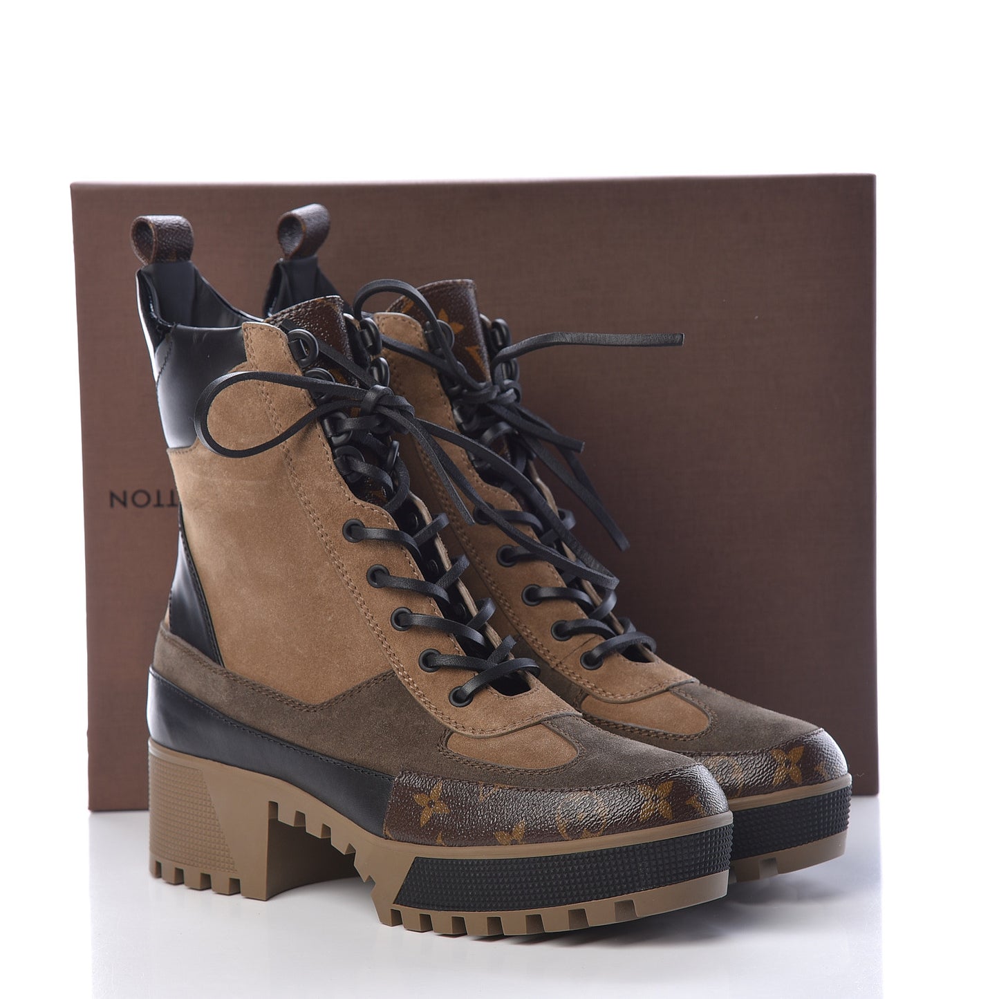 Suede Calfskin Monogram Laureate Platform Desert Boots 41 Taupe