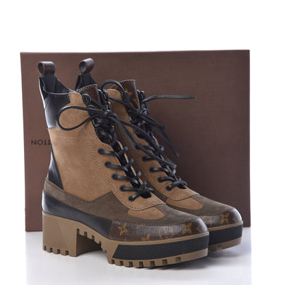 Louis Vuitton Suede Calfskin Monogram Laureate Platform Desert Boots 41 Taupe 13 of 13