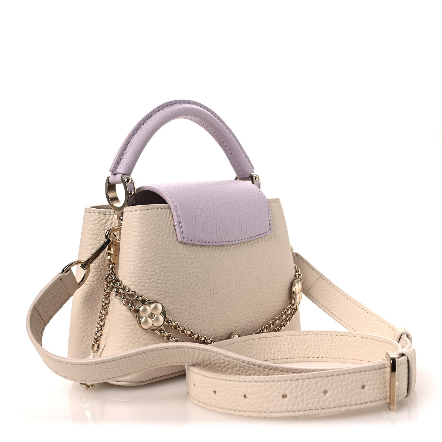 Louis Vuitton Taurillon Mother of Pearl Flower Chain Capucines Mini Quartz Misty 3 of 11