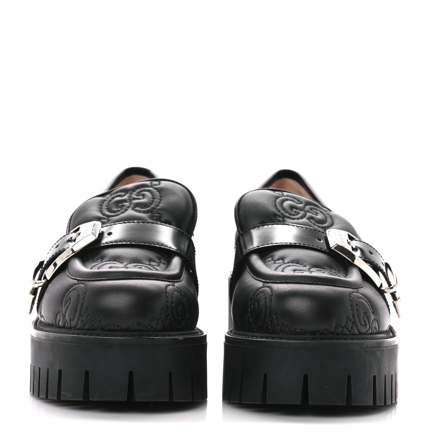 Nappa Cordovan Lux GG Matelasse Buckled Platform Lug Sole 60mm Loafers 37.5 Black